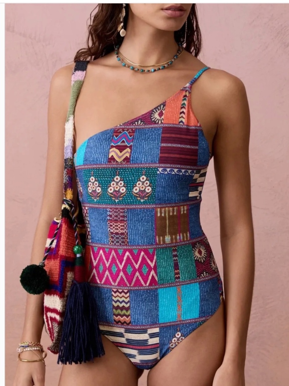 Boteh Medium M Tessera asymmetric one piece swimsuit patchwork